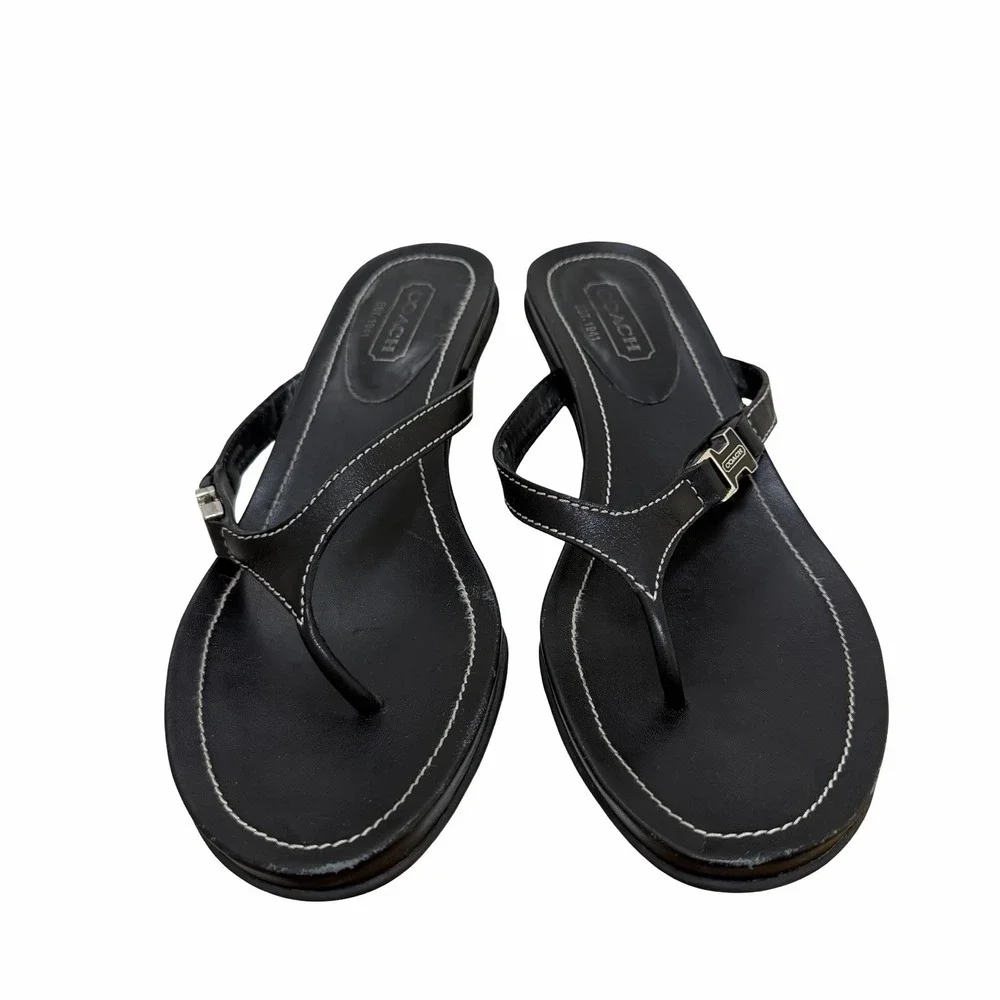 VTG COACH Womens Jane Leather Thong Kitten Heel Sandals US 8 Black Y2K 2000s - Picture 6 of 16